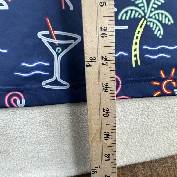 Chubbies Polo Shirt Mens Large Navy Tropical Flamingo Palm Trees Drinks Stretch - Picture 8 of 9